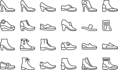 Obraz premium Collection of various stylish shoes icons isolated on transparent background
