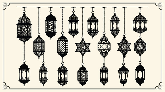 Black Silhouette Lantern Collection With Intricate Ornamental Designs
