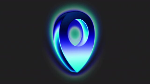 Glowing Vibrant Blue and Teal Location Pin Map Marker 3D Icon with Neon Light Effect on Dark Background