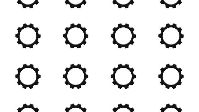 Seamless animation of rotating gears in a grid pattern, industrial background motion footage.