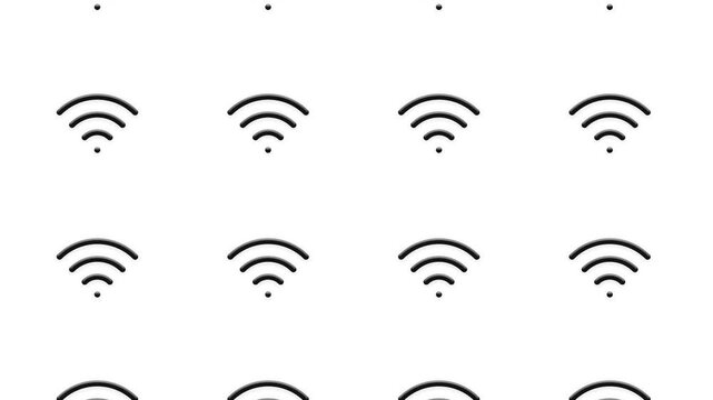 No wifi signal icon pattern appearing repeatedly on white background motion.