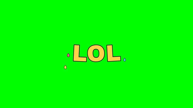 4K green screen LOL animated text - a laughing letter bounce, kinetic typography reaction word overlay for video editing and social media, chroma key