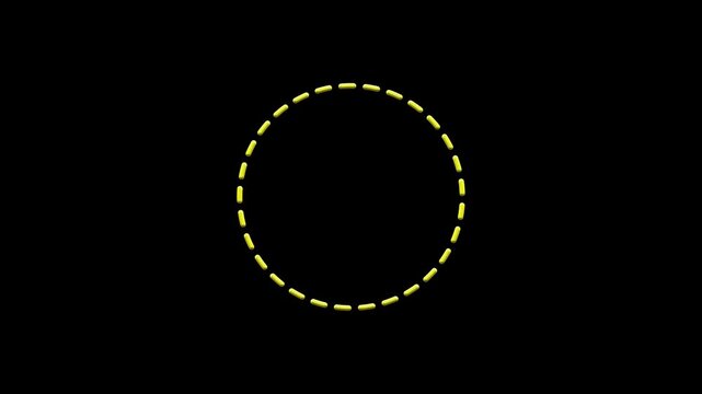 Abstract dashed line circle rotating seamless loop, isolated on a black background motion graphic.