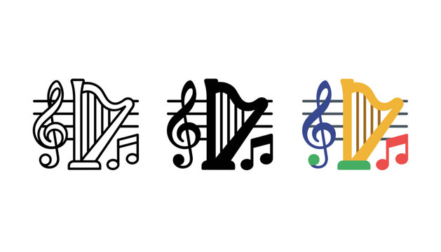 Creative music note icons with different artistic styles in a clean design