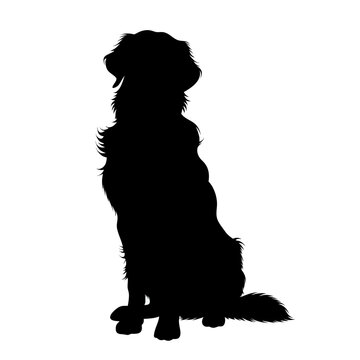Golden Retriever silhouette vector, sitting dog profile in black isolated on white, loyal pet animal shape for logo design and pet care branding