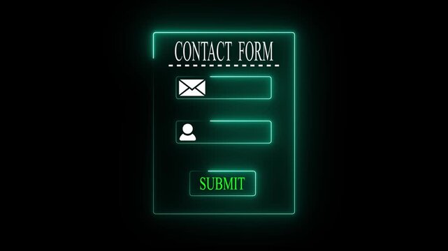 Green contact form interface concept on the transparent background. Perfect for online contact, user message form and website communication 4k animation.