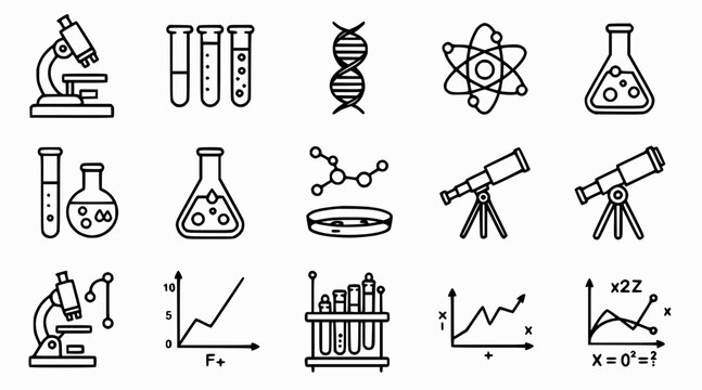 science icons, laboratory symbols, education illustrations