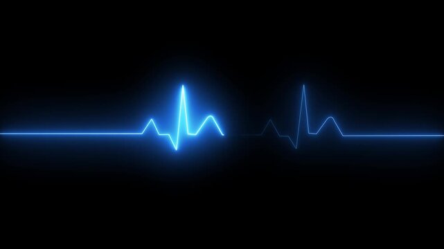Glowing neon blue color heartbeat rate and pulse line with grid, loop motion animate footage. neon heartbeat line animation. Glowing blue ECG Heartbeat Line animation 