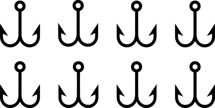 Fishing Double Hook Vector Icon Set for Angling Equipment and Marine Sports