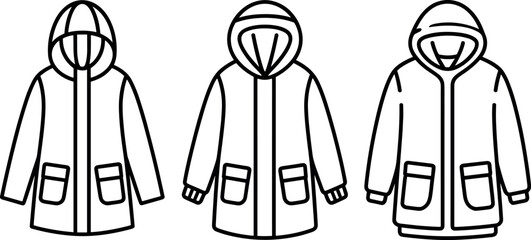 Winter Parka Jacket Vector Icon Set for Cold Weather Apparel Fashion and Technical Drawing © SreemotiGitaRani