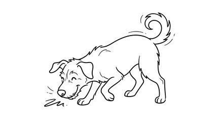 Obraz premium Happy cartoon dog sniffing the ground with wagging tail. Playful puppy exploring outdoors with curious nose and joyful expression.