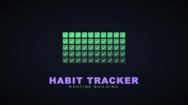 Habit tracker routine building animation: digital progress checklist for productivity and goal achievement 4k