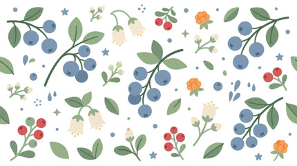 Blueberry and raspberry berry fruit seamless pattern. © Hana