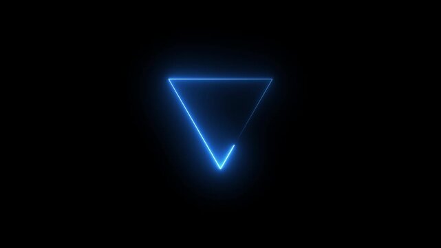Glowing neon blue triangle frame animation, abstract digital light effect on black background