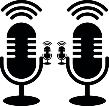 Podcast microphone icon set for broadcasting, audio recording, streaming, and conversation concepts