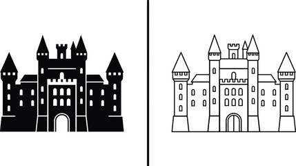 Fototapeta premium Castle Illustration with Two Different Design Styles