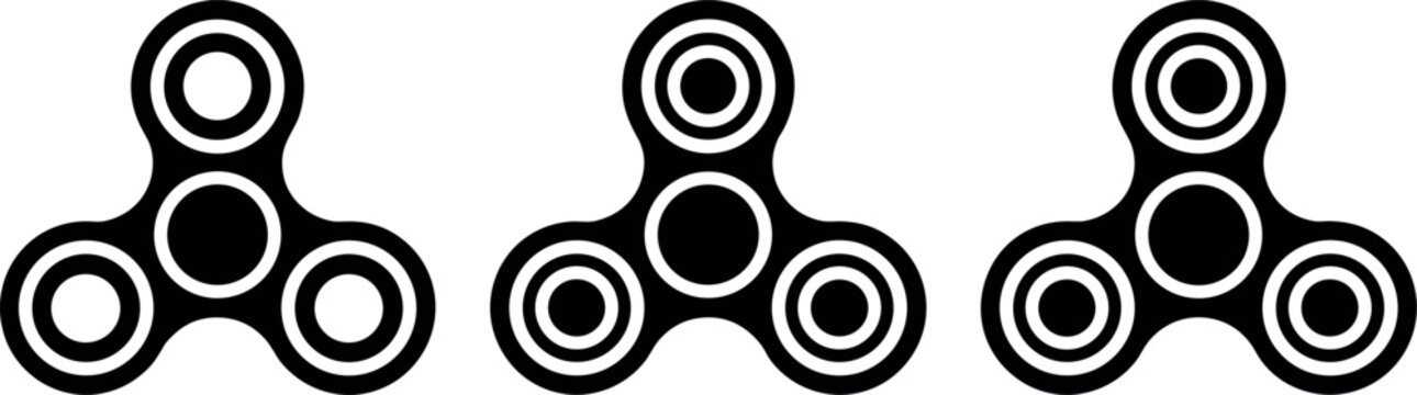 Fidget spinner icon set isolated on white background flat black vector illustrations for stress relief toys