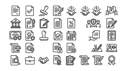 Fototapeta premium Collection of various business contract and legal agreement icons with transparent background