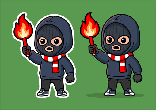 Ultras football fans with red flares vector illustration