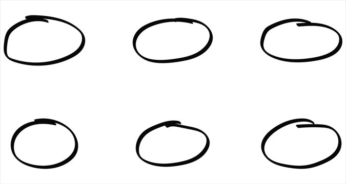 Doodle black ring circle vector icons. Hand drawn border outline scribble icons set on white background.  Dark isolated hand drawn stroke circle icon set on white page. EPS 10. 