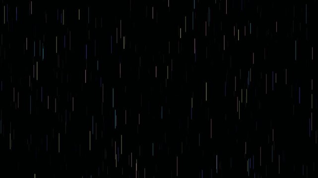Looping abstract dark background with faint vertical light streaks falling like rain on a deep black canvas