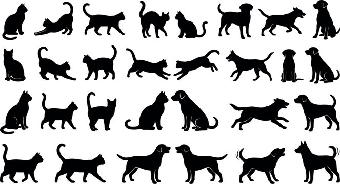  Ultimate cat and dog silhouette vector set with solid black pet breed mockup shapes