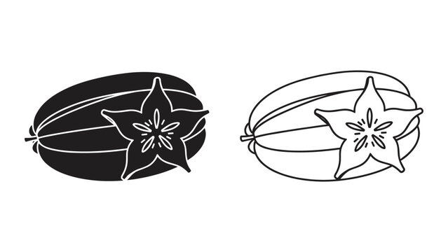Star fruit icon set, vector illustration of carambola fruit, tropical exotic fruit silhouette and outline style