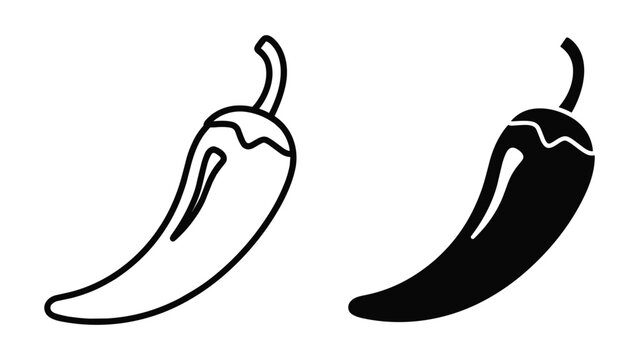 Chili pepper icon set, outline and silhouette style, spicy food symbol