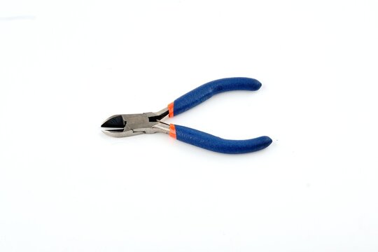 Blue Handle Pliers Isolated On White Background For Tools And Repair.