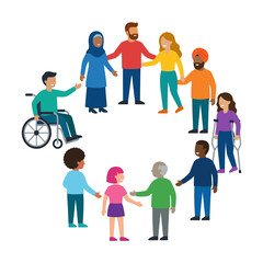 Fototapeta premium Simple Diverse People Forming Open Circle, Inclusive Team Business Icon