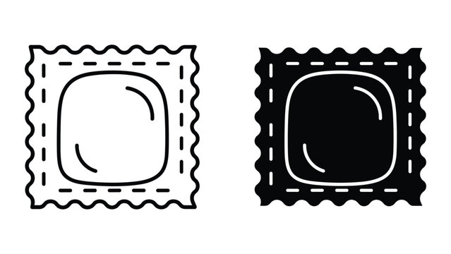 Ravioli pasta icon set, outline and solid style, vector illustration of italian food isolated on white background