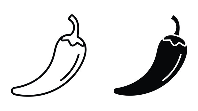 Chili pepper icon set, outline and solid vector illustration of hot spicy vegetable