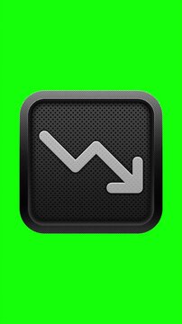 3D Decreasing Chart Arrow Icon on Green Screen Button