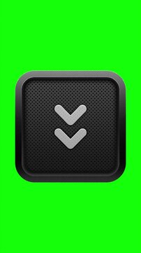 3D Chevron Arrow Pointing Down Icon on Green Screen Button
