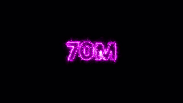 70M glowing animation,70M views like and comment animation, 70 Million achievement for social media 4K video animation with alpha channel.
