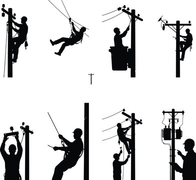 Electrician working on electric pole illustration