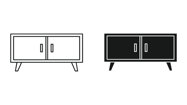 Set of tv stand icons, simple style modern wooden cabinet with two doors and legs furniture for living room, interior design element, vector illustration