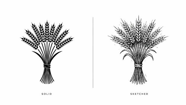 Sheaves Of Wheat Illustration A Side By Side Comparison Of Solid And Sketched Black And White Styles sheaf grain cereal harvest agriculture