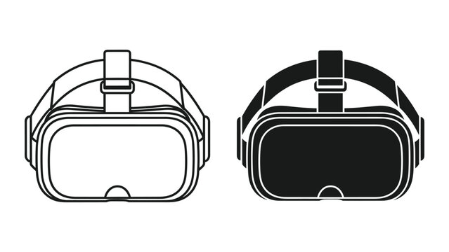 Virtual reality headset icon set vector illustration of vr glasses in line art and solid style isolated on white background