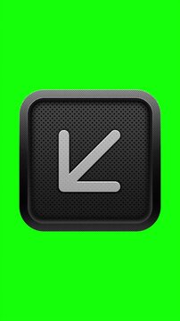 3D Diagonal Arrow Pointing Down Left Icon on Green Screen Button