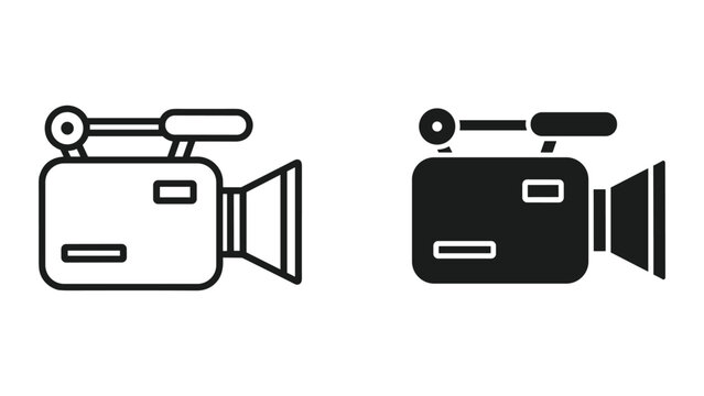 Video camera icon set, vector illustration of camcorder, professional recording equipment, film production symbol, isolated on white background