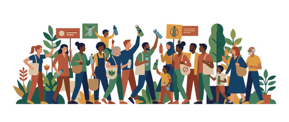 Fototapeta premium Diverse People Marching for Environmental Awareness