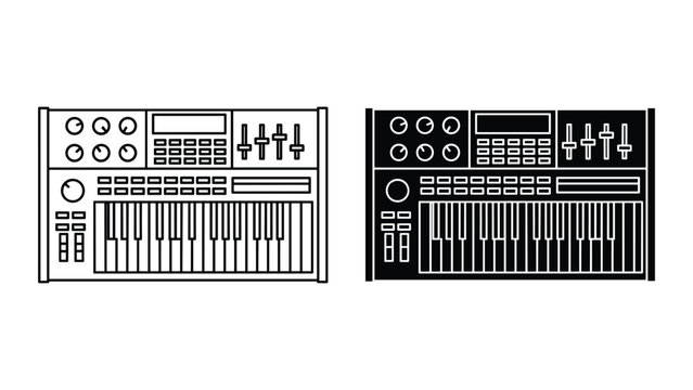 Vector illustration of a midi keyboard controller, music production equipment, synthesizer icon, electronic musical instrument, outline and solid style