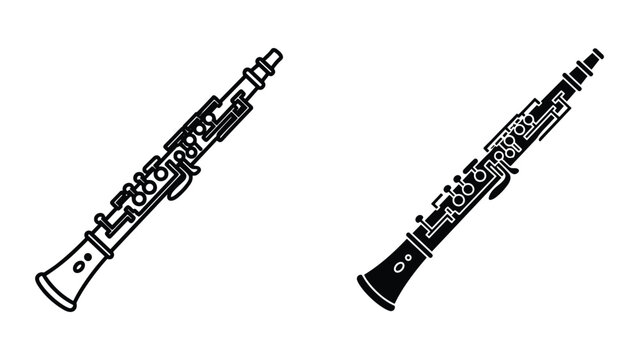 Oboe musical instrument icon set, vector illustration of woodwind instrument