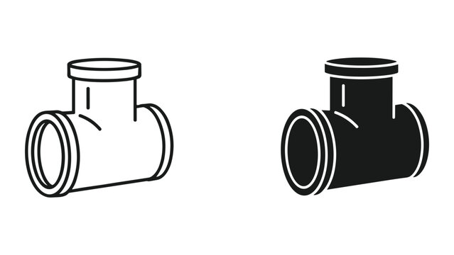 Tshaped pipe fitting icon, plumbing connector for water or gas pipes, vector illustration isolated on white background
