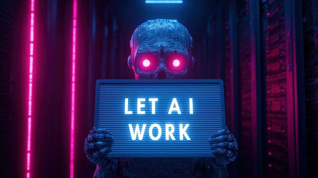 robot holding a sign about artificial intelligence