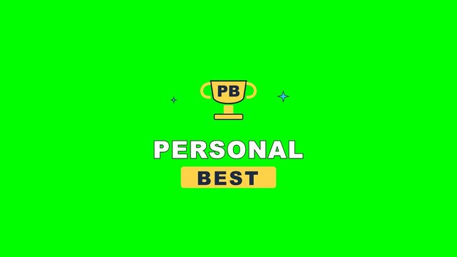4K green screen PERSONAL BEST gym fitness badge - a trophy, animated workout motivation overlay for fitness reels and social media, chroma key