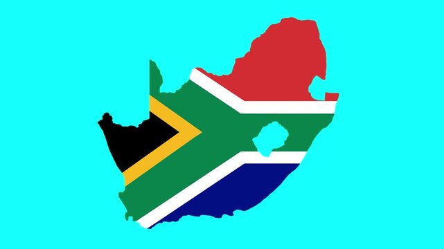 South Africa map pop animation with flag colors and green background