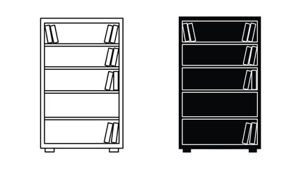 Set of two bookshelves with books, one outline style and one solid black silhouette style, vector illustration © SHAHRIYAR RASEL