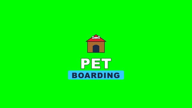 4K green screen PET BOARDING pet badge - a dog house and a bone sign, animated pet business overlay for groomers vets and pet lovers on social media, chroma key